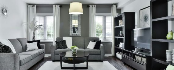 gray and white living room set